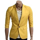 DOUBLJU Mens Casual Vivid Color Short Sleeve Blazer Jacket YELLOW XL (092D)