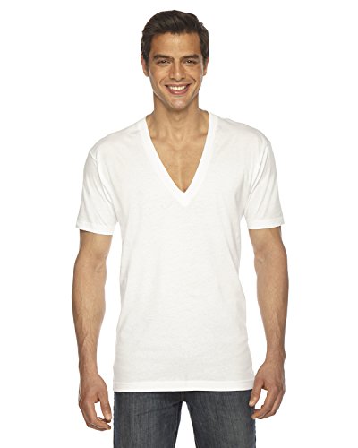 American Apparel mens Unisex Sheer Jersey Short-Sleeve Deep V-Neck(6456)
