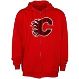 NHL Majestic Calgary Flames Red Official Logo Full Zip Hoody Sweatshirt (Large)