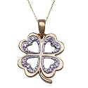 18k Yellow Gold Overlay Sterling Silver Diamond Four Leaf Clover Pendant, 18"