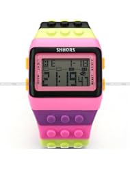 SHHORS Mens Ladies Blocks Constructor Digital LED Backlight Alarm Sport Wrist Watch LED088