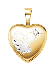 Sterling Silver Heart Angel Locket With Diamond