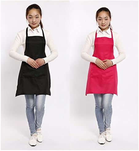 Slipond Simple Bib Apron For Women With Pockets Cotton - Set of 2, Durable, Comfortable, Easy Care, Perfect for Cooking, Baking, Barbequing (Black&Pink)