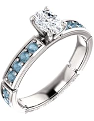 Platinum Oval Cut White and Blue Diamond Ring -- LIFETIME WARRANTY
