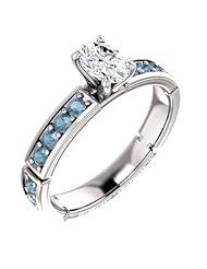 18K White Gold Oval Cut White and Blue Diamond Ring -- LIFETIME WARRANTY