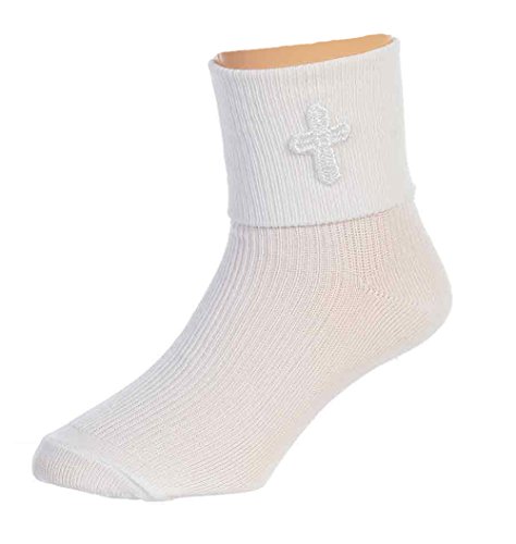 Boys White Christening First Communion Baptism Socks with Cross