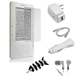 GTMax USB Rapid Car Charger + USB Home Travel Charger + USB Data Cable + LCD Screen Protector + White Soft Gel Earbud Headset + Black Fishbone Headset Cord Wrap for Amazon Kindle 2