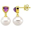 14K Yellow Gold Paspaley South Sea Cultured Pearl and Amethyst Earrings - 11.00mm
