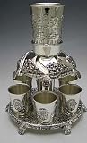 Jerusalem Motifs Silver Plated 6 Cup Kiddush Wine Fountain