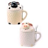 Ceramic Sheep Mug with Lid and Spoon