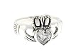 Sterling Silver Ring with Clear Cubic Zirconia - Claddagh - Face Height: 10mm, Band Width: 3mm