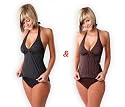 Push-Up Tankini im Doppelpack - schwarzer und brauner Tankini mit Nadelstreifen ( 673 Oct)