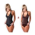 Push-Up Tankini im Doppelpack - schwarzer und brauner Tankini mit Nadelstreifen ( 673 Oct)