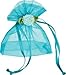 Turquoise Blue Organza Gift and Favor Bag (with button flower)