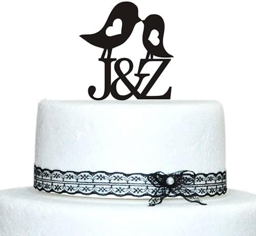 Personalized Love Birds Cake Topper with Heart Design Initial Monogram Wedding Cake Topper, Monogram Cake Topper, Cake Topper Letter