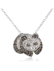 Sterling Silver Black Diamond Accent Panda Bear Pendant Necklace , 18"