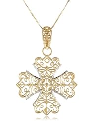 Italian 14k Yellow Gold Vintage Filigree Cross Pendant Necklace, 18"