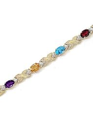 14kt Yellow Gold Oval Multi Color and Diamond Bracelet