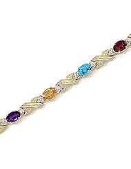 10kt Yellow Gold Oval Multi Color and Diamond Bracelet