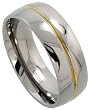 Titanium 5/16" (8mm) Comfort Fit Dome Wedding Band Ring w/ Gold Plated Groove (Available in Sizes 7 to14.5)