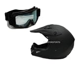 Flat Matte Black Motocross Dirt Bike ATV MX Off-road Helmet DOT with Goggles (Medium)