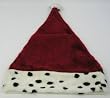 Sexy Plush Santa Hat with Animal Print Trim - Dalmatian Spots on White Faux Fur