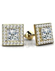 1.65 ct Ladys Princess Cut Diamond Stud Earrings in 14 karat Yellow Gold