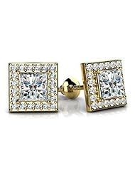 1.50 ct Ladys Princess Cut Diamond Stud Earrings in 18 karat Yellow Gold