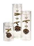 modern candle holder :Set of 3 Modern Rustic Nature Inspired Pinecone and Glass Pillar Candle Holders