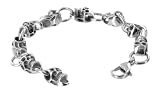 Stainless Steel 8mm Wide Skulls Link Bracelet 8.75 inch Long with Lobster Clasp