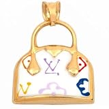 14k Gold Enamel Designer Handbag Charm Purse Jewelry