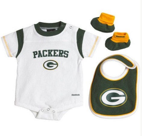Green Bay Packers Reebok Infant 3 Piece Creeper Bib Bootie Set