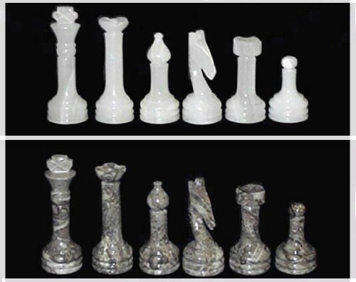 41SLY65EjnL Brown Fossil Stone & White Onyx Chess Board Pieces