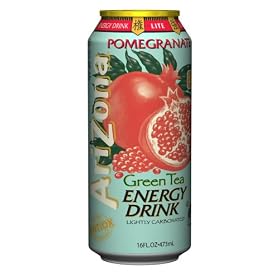 Arizona Pomegranate Green Tea Energy Drink, 16-Ounce Can, (Pack of 24)