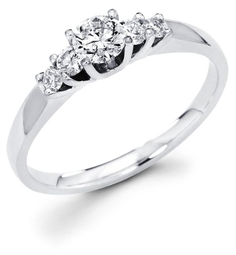 14k White Gold 5 Five Stone Round Diamond Engagement Anniversary Ring Band (1/4 cttw, 1/8 ct Center, G-H Color, I1 Clarity)