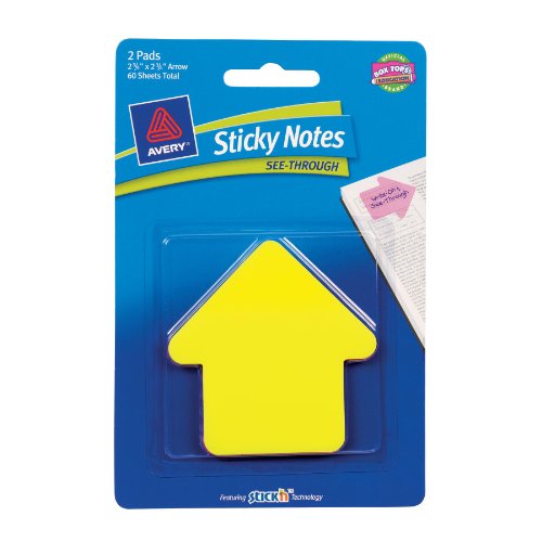 Avery Sticky Notes, See-Through, Large Arrow, 2.75 x 2.75 Inches, Yellow and Magenta, 60 Sheets (22590)
