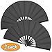 OMyTea Large Rave Clack Folding Hand Fans for Men/Women - Chinese Japanese Kung Fu Tai Chi Handheld Fans - for EDM, Music Festival, Club, Event, Party, Dance, Performance, Decoration (Black, 2 Packs)