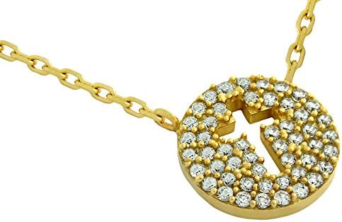 Jenaforte © .925 Sterling Silver Cross Cutout in Pave Disk Cubic Zirconia Necklace 16" + 2" Extension (gold-plated-silver)