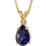 14 Karat Yellow Gold 5.50 carats Pear Checkerboard Cut Sapphire Diamond Pendant 41SLllgdrnL. SL160 14 Karat Yellow Gold 5.50 carats Pear Checkerboard Cut Sapphire Diamond Pendant