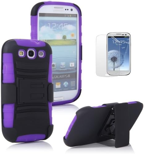 ATC Black+Purple Extreme Rugged Impact Armor Hybrid Hard Case Cover Belt Clip Holster Samsung Galaxy S III 3 S3