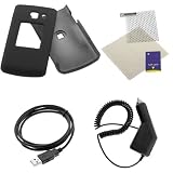 GTMax Rapid Car Charger + USB Data Cable + Black Rubberized Hard Cover Case + Universal LCD Screen Protector for Verizon Nokia Shade 2705