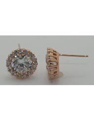 6MM ROUND CZ PAVE EARRING ROSE PLATED