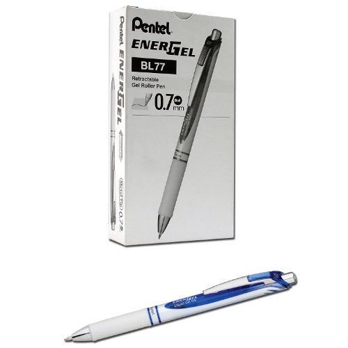Pentel EnerGel Pearl Deluxe RTX, 0.7mm, Blue Ink, Box of 12 (BL77PW-C)