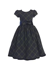 Girls Cotton/Polyester Plaid Print Short Sleeves  Dress