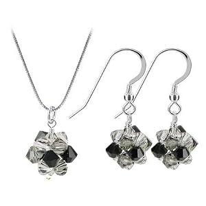 Black AB Swarovski Crystal Earrings 16" Necklace Set