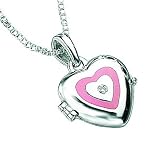D for Diamond Sterling Silver P2157 Girls Diamond Set Pink Resin Heart Locket
