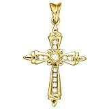 Gold Plated Sterling Silver 1/4 ct. Cubic Zirconia Cross Pendant with Chain