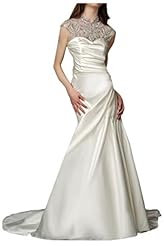 Charmeuse Natural   Waistline 2015 Cap Sleeves Sheer Vintage Wedding Dress 