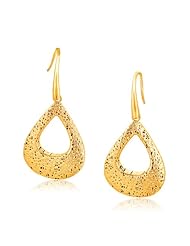 Italian Design 14K Yellow Gold Woven Pear Shape French Wire Cut-out Earring