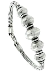 6 1/2 inch Sterling Silver Bali Style Bracelet 5 Beads, 9/16 inch wide